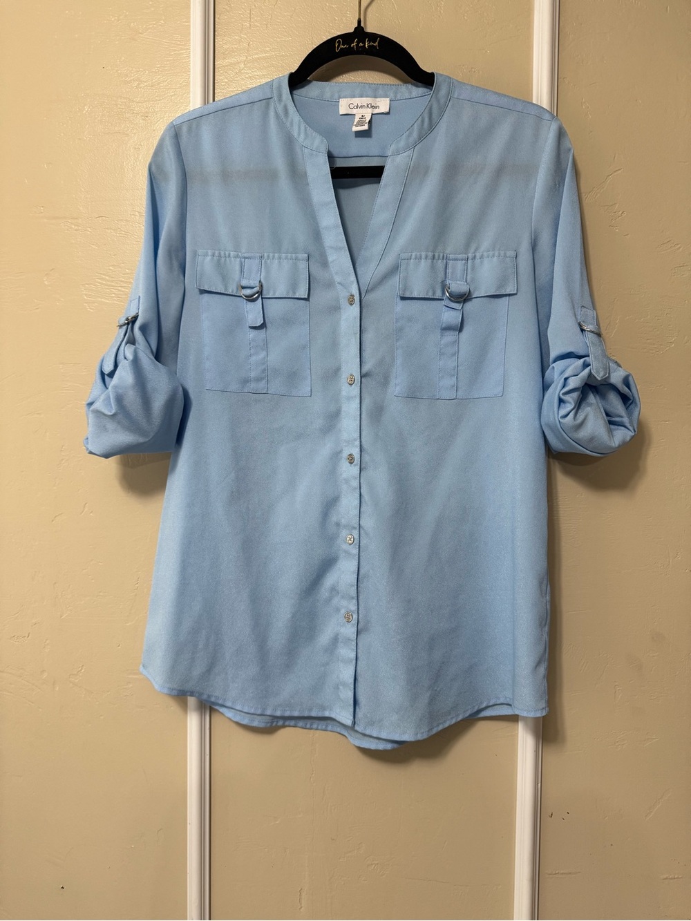 Calvin Klein Pale Blue Button-Front Roll Sleeve Shirt